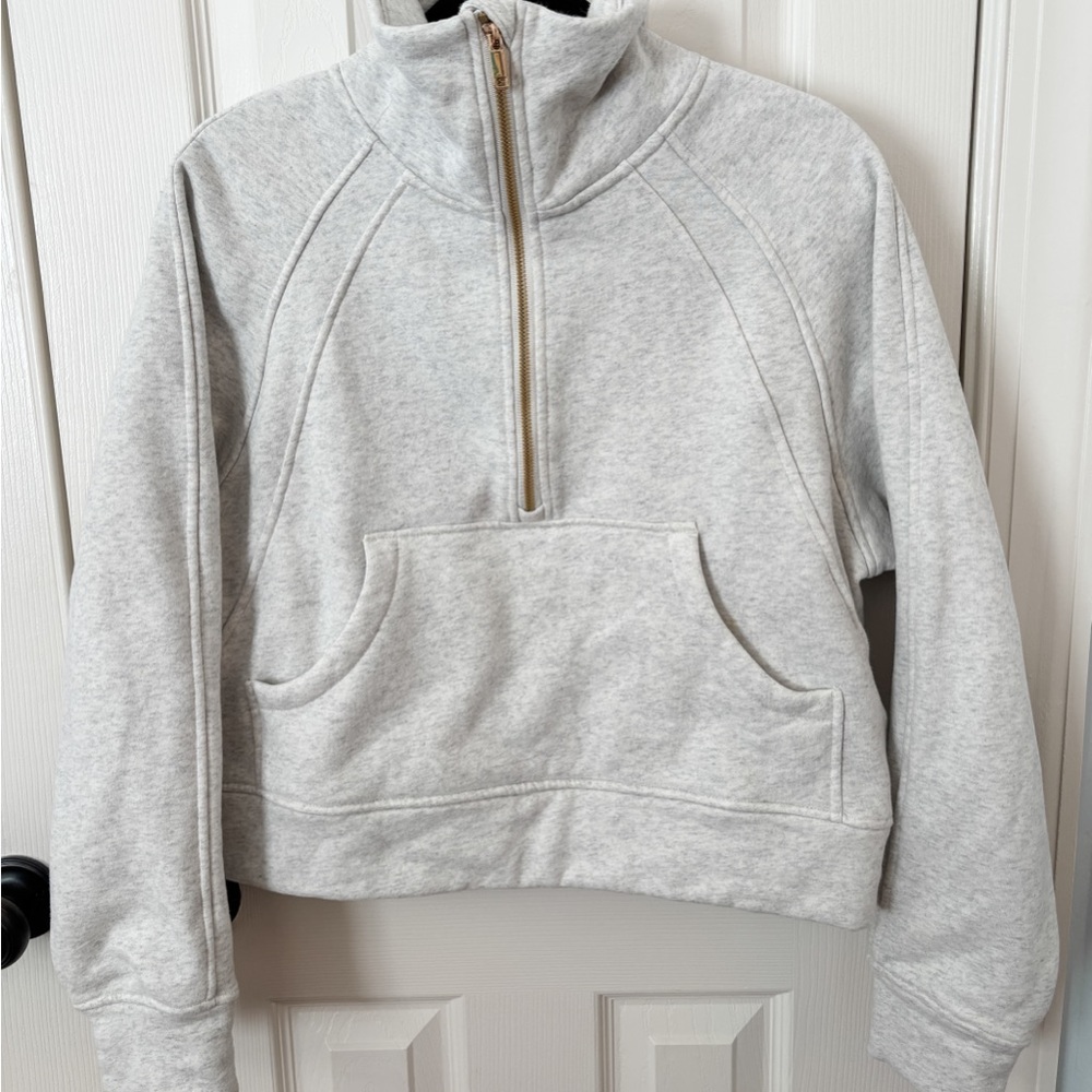 Half Zip Pullover Sweatshirt - Light Gray - Gold Zipper